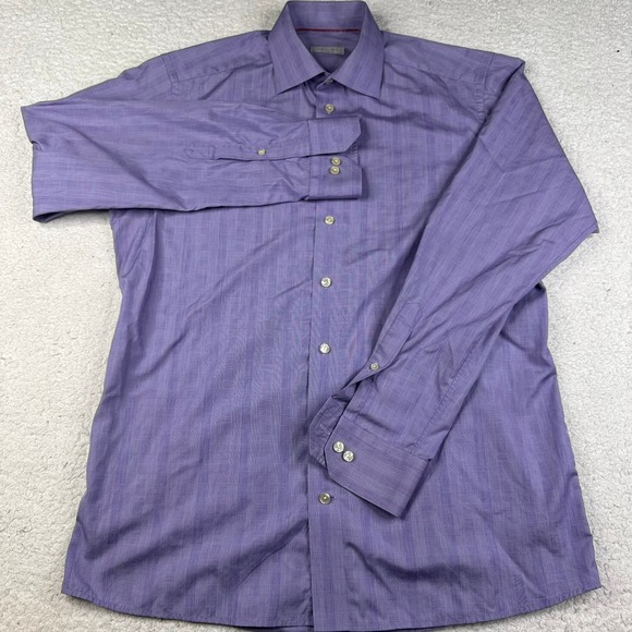 Eton Contemporary Men's Purple Plaid Dress Shirt Size 16 (41) Glen Check - Picture 2 of 7